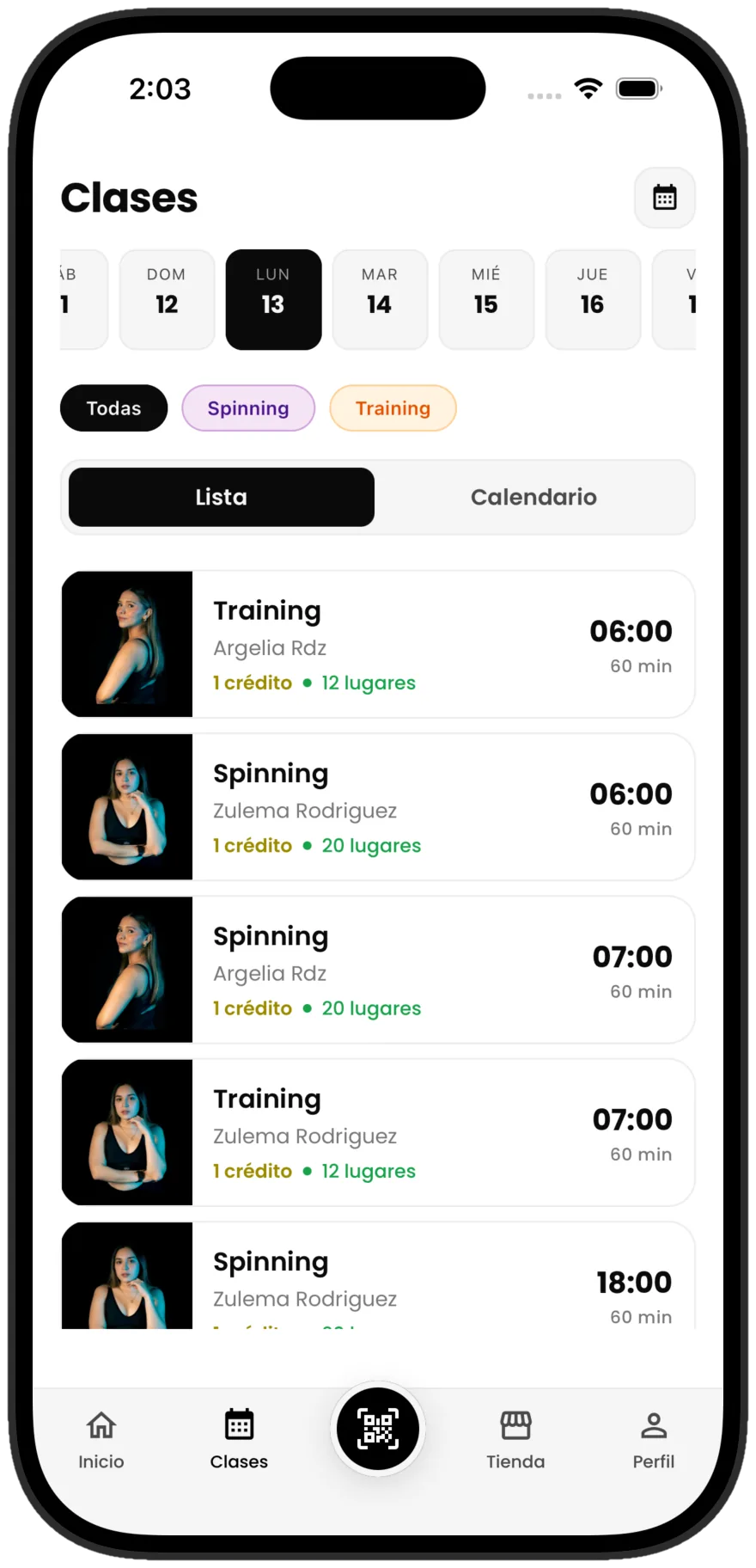 App DarkRoom — horarios de clases